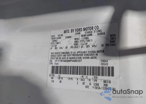 2009 Ford Ranger Xl/Xlt from USA, damaged, VIN 1FTYR14D89PA06337